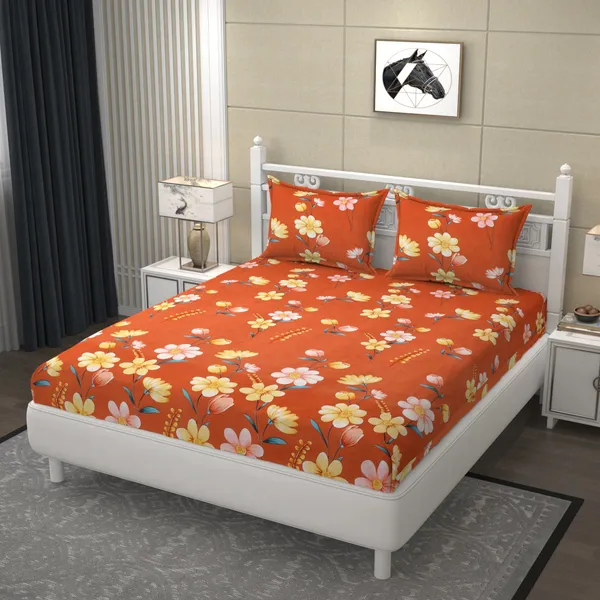Pure_Glace_Cotton_Queen_Size_Elastic_Fitted_Bed_Sheet_With_2_Pillow_Cover