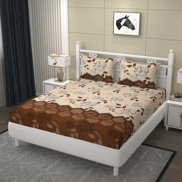 Pure_Glace_Cotton_Queen_Size_Elastic_Fitted_Bed_Sheet_With_2_Pillow_Cover