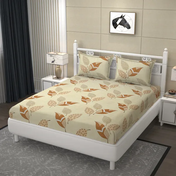 Pure_Glace_Cotton_Queen_Size_Elastic_Fitted_Bed_Sheet_With_2_Pillow_Cover