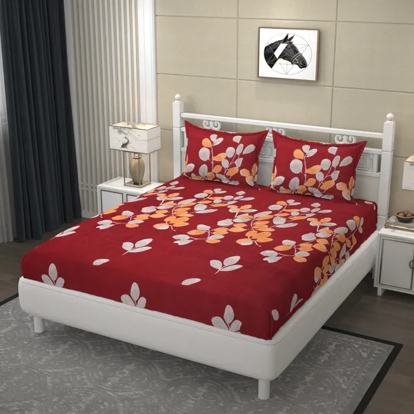 Pure_Glace_Cotton_Queen_Size_Elastic_Fitted_Bed_Sheet_With_2_Pillow_Cover