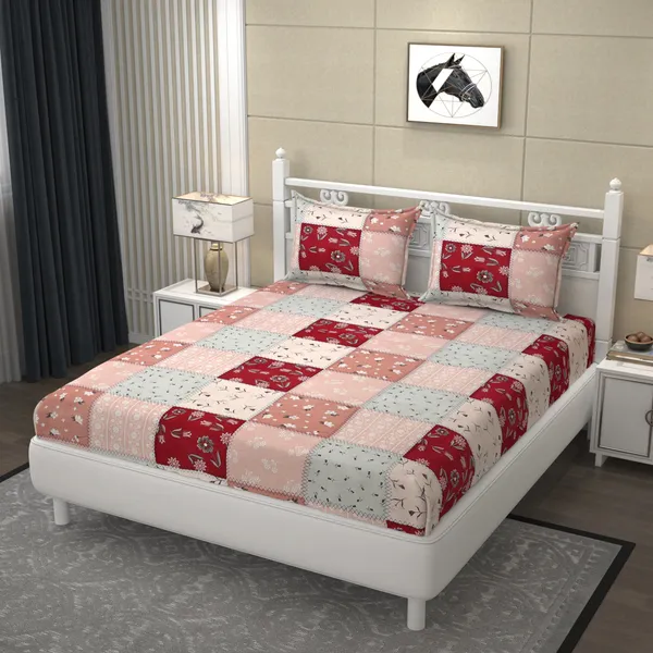 Pure_Glace_Cotton_Queen_Size_Elastic_Fitted_Bed_Sheet_With_2_Pillow_Cover