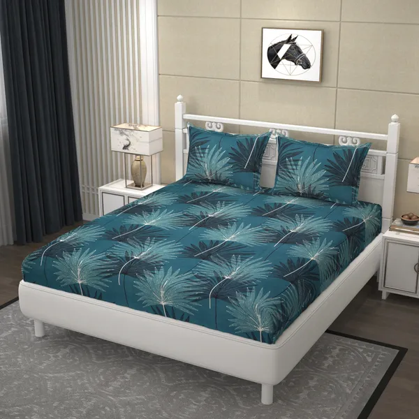 Pure_Glace_Cotton_Queen_Size_Elastic_Fitted_Bed_Sheet_With_2_Pillow_Cover