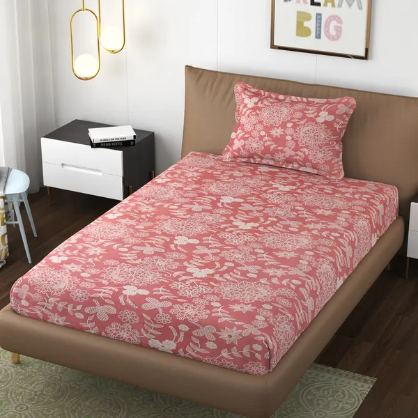 Pure_Glace_Cotton_Queen_Size_Elastic_Single_Fitted_Bed_Sheet_With_1_Pillow_Cover