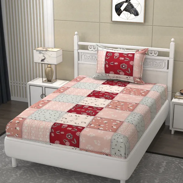 Pure_Glace_Cotton_Queen_Size_Elastic_Single_Fitted_Bed_Sheet_With_1_Pillow_Cover