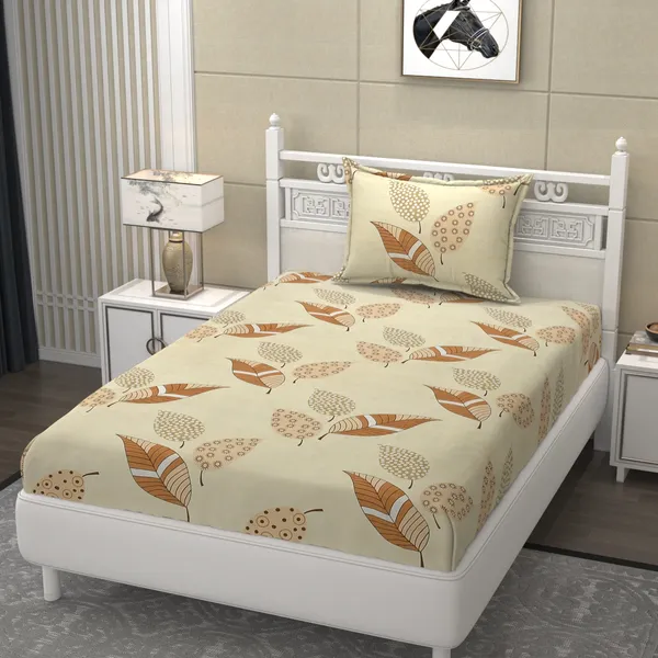 Pure_Glace_Cotton_Queen_Size_Elastic_Single_Fitted_Bed_Sheet_With_1_Pillow_Cover