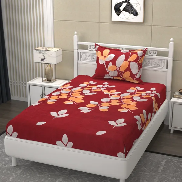 Pure_Glace_Cotton_Queen_Size_Elastic_Single_Fitted_Bed_Sheet_With_1_Pillow_Cover