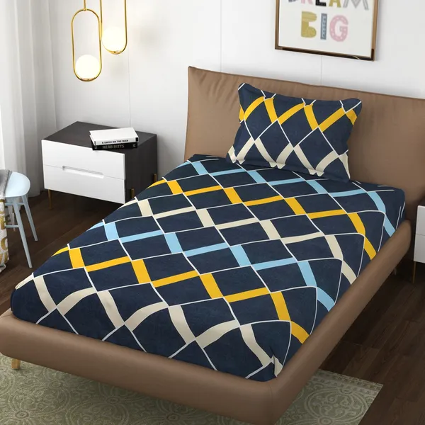 Pure_Glace_Cotton_Queen_Size_Elastic_Single_Fitted_Bed_Sheet_With_1_Pillow_Cover