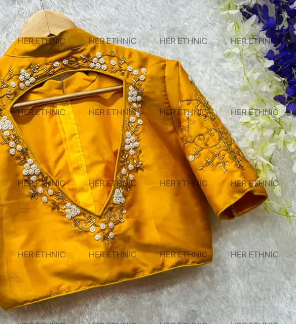 Yellow_Pure_Silk_With_Heavy_Pure_Hand_Work_Blouse