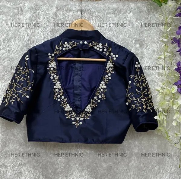 Navy_Blue__Pure_Silk_With_Heavy_Pure_Hand_Work_Blouse