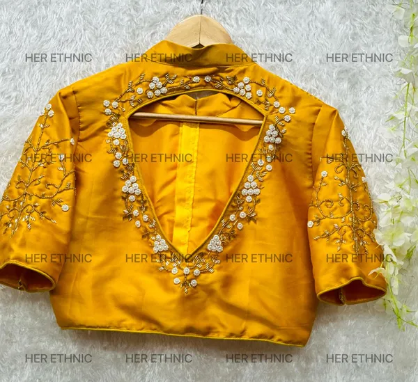 Yellow_Pure_Silk_With_Heavy_Pure_Hand_Work_Blouse