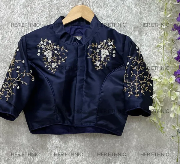 Navy_Blue__Pure_Silk_With_Heavy_Pure_Hand_Work_Blouse
