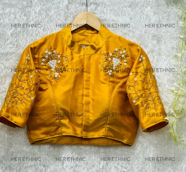 Yellow_Pure_Silk_With_Heavy_Pure_Hand_Work_Blouse