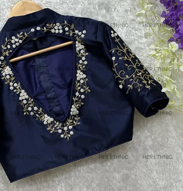 Navy_Blue__Pure_Silk_With_Heavy_Pure_Hand_Work_Blouse