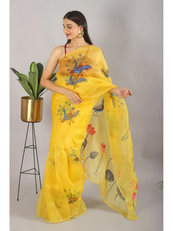 Pure_Soft_Organza_Silk_Floral_Printed_Saree_With_Unstitched_Blouse