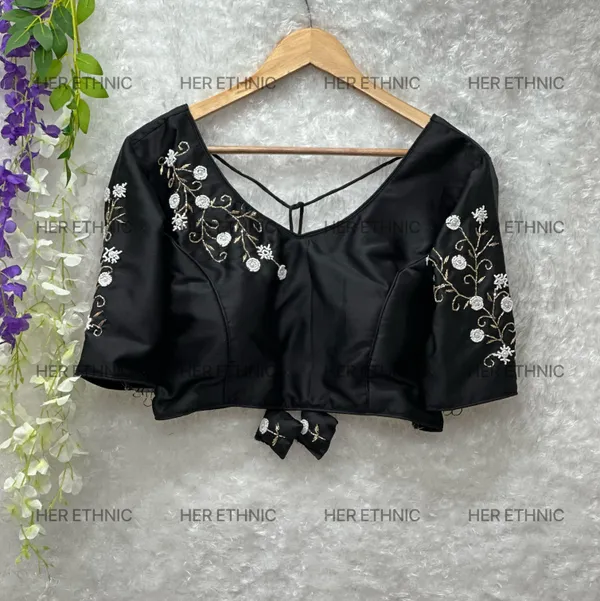 Black_Pure_Silk_Handmade_Work_Boutique_Style_Blouse
