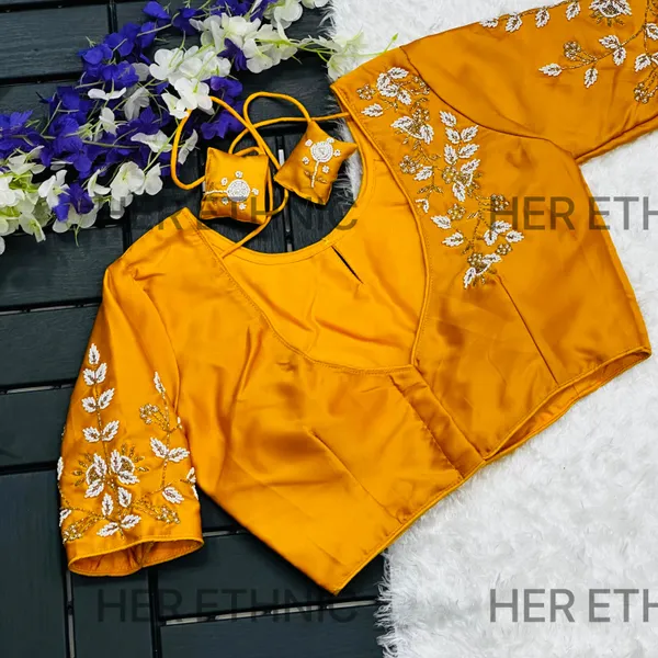 Yellow_Pure_Silk_Handmade_Work_Collar_Style_Blouse