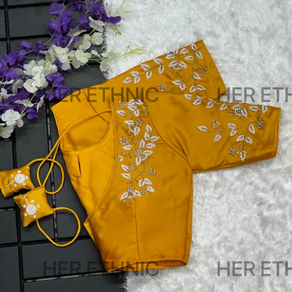 Yellow_Pure_Silk_Handmade_Work_Collar_Style_Blouse
