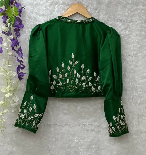 Green_Pure_Silk_Handmade_Work_Collar_Style_Blouse