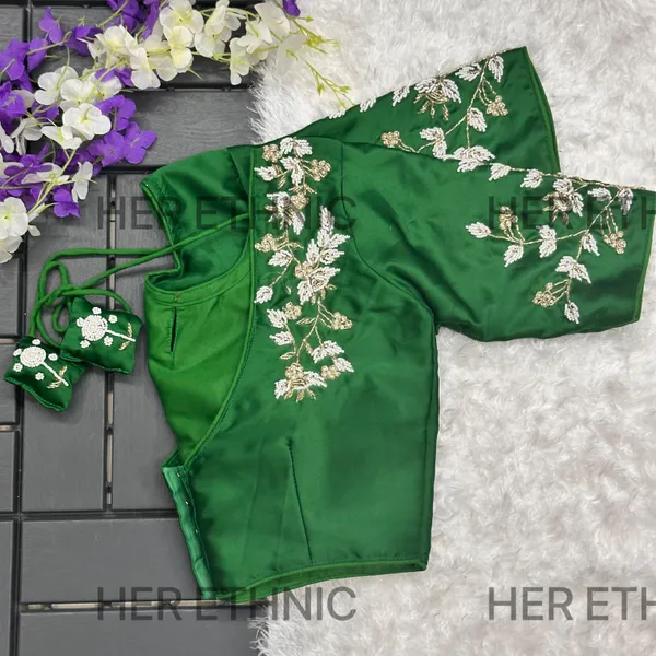 Green_Pure_Silk_Handmade_Work_Collar_Style_Blouse