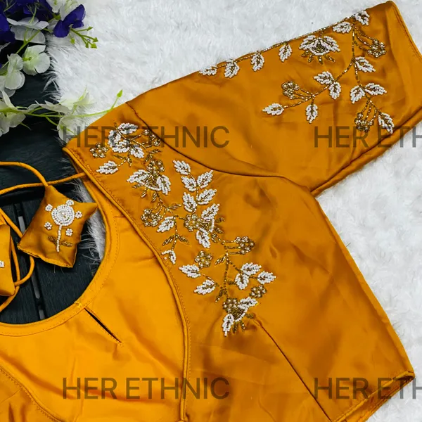 Yellow_Pure_Silk_Handmade_Work_Collar_Style_Blouse