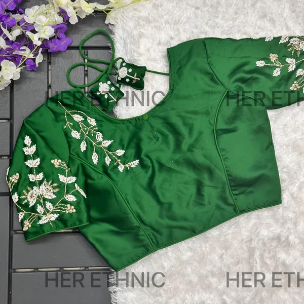Green_Pure_Silk_Handmade_Work_Collar_Style_Blouse