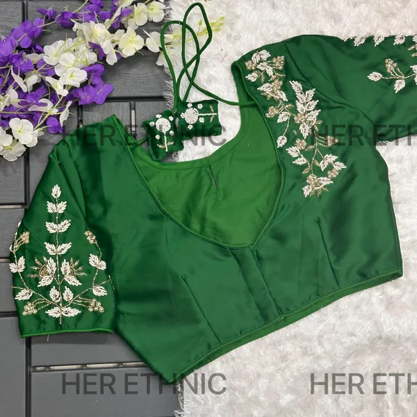 Green_Pure_Silk_Handmade_Work_Collar_Style_Blouse