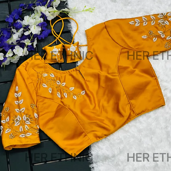 Yellow_Pure_Silk_Handmade_Work_Collar_Style_Blouse