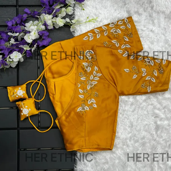 Yellow_Pure_Silk_Handmade_Work_Collar_Style_Blouse