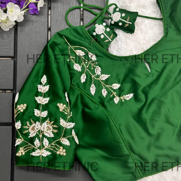 Green_Pure_Silk_Handmade_Work_Collar_Style_Blouse
