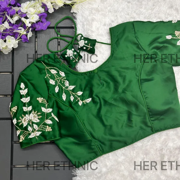 Green_Pure_Silk_Handmade_Work_Collar_Style_Blouse