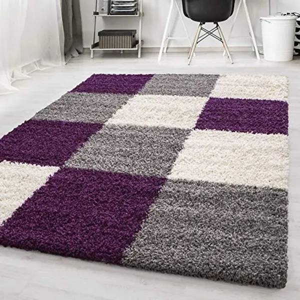 Purple_Chess_Box_Design_Non_Shedding_Shaggy_Carpets