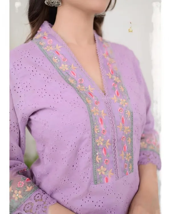 Purple_Cotton_Chickenkari_Regular_Fit_Solid_Kurta_Pant_And_Dupatta_Set_For_Women