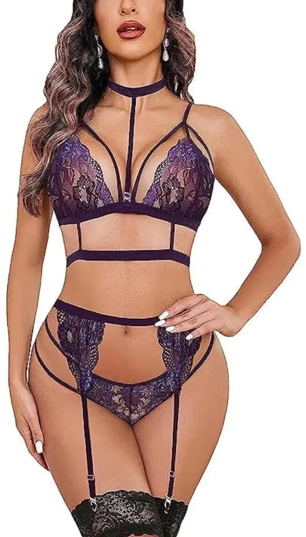Purple_Lycra_Blend_Lace_Strap_Baby_Doll_Set_With_Garter_Belts_|_For_Women