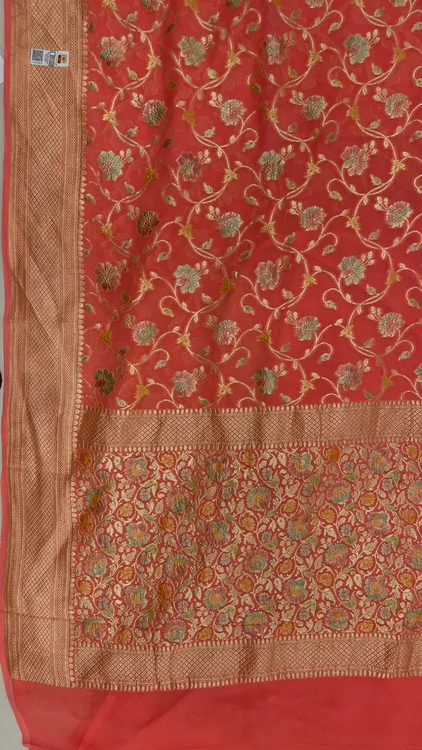 Humairah_Pure_Handwoven_Orange_Khaddi_Georgette_Hand_Brush_Floral_Zari_Jaal_Zari_Banarasi_Border_Saree_with_Orange_Blouse_piece