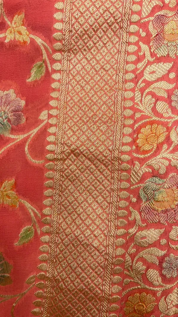 Humairah_Pure_Handwoven_Orange_Khaddi_Georgette_Hand_Brush_Floral_Zari_Jaal_Zari_Banarasi_Border_Saree_with_Orange_Blouse_piece