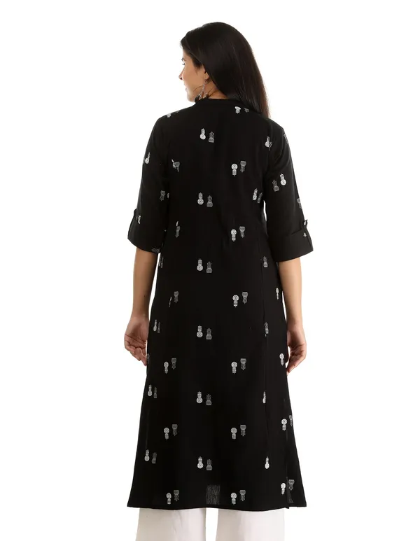 Black_Cotton_Printed_A-Line_Kurta