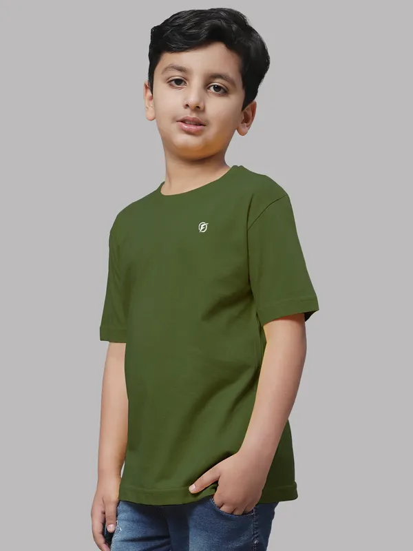 Olive_Green_Cotton_Rib_Round_Neck_Short_Sleeves_T-Shirt_For_Kids