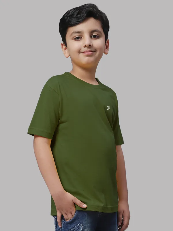 Olive_Green_Cotton_Rib_Round_Neck_Short_Sleeves_T-Shirt_For_Kids