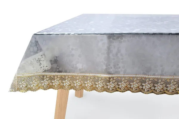 3D_Design_Waterproof_Plastic_6_Seater_Dining_Table_Cover_60x90_Inch_with_Golden_Lace,_Clear_Transparent