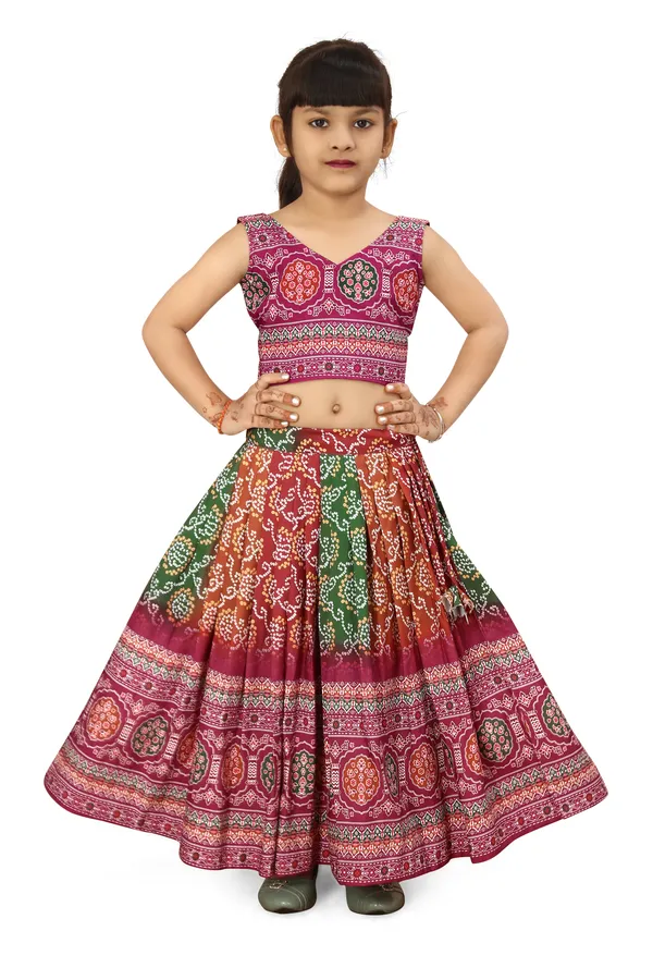 Pink_Bandhani_Printed_Cotton_Lehenga_Choli_Set_For_Girls