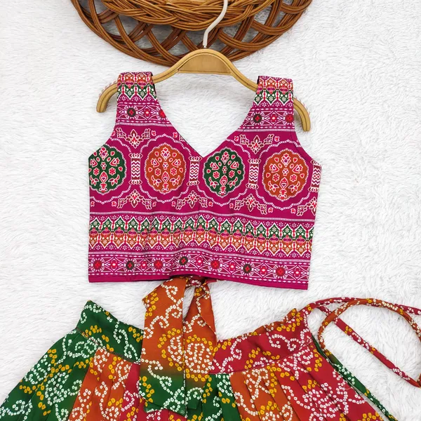 Pink_Bandhani_Printed_Cotton_Lehenga_Choli_Set_For_Girls