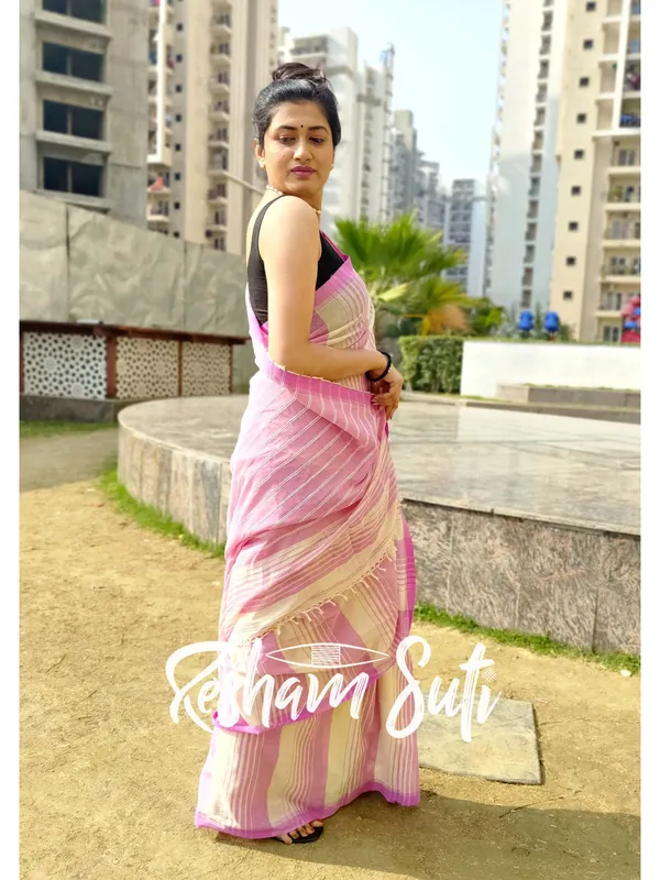 Butter_Cream_&_Mauve_Handwoven_Cotton_Jamdani_Saree-Sesher_Kabita