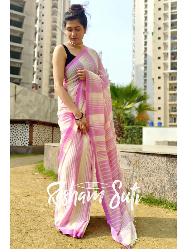 Butter_Cream_&_Mauve_Handwoven_Cotton_Jamdani_Saree-Sesher_Kabita