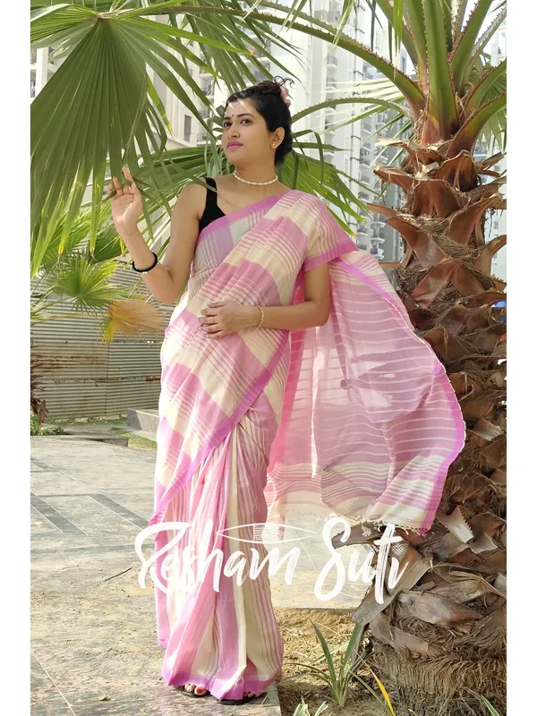 Butter_Cream_&_Mauve_Handwoven_Cotton_Jamdani_Saree-Sesher_Kabita