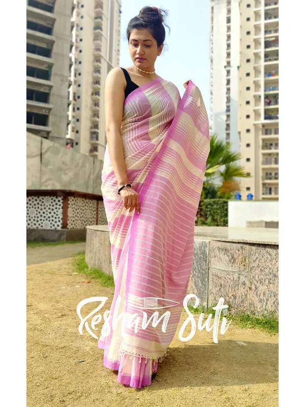 Butter_Cream_&_Mauve_Handwoven_Cotton_Jamdani_Saree-Sesher_Kabita