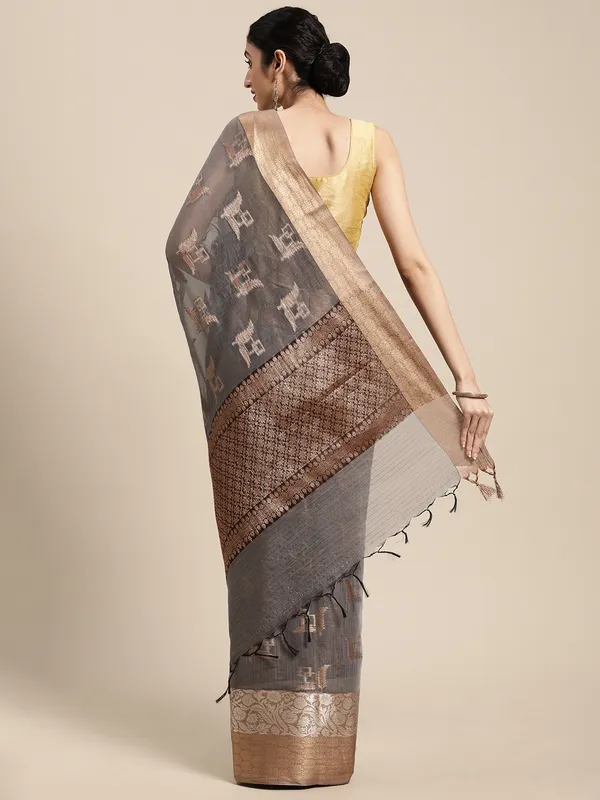 Grey_Masrise_Cotton/Cotton_Banarasi_Sarees_For_Women