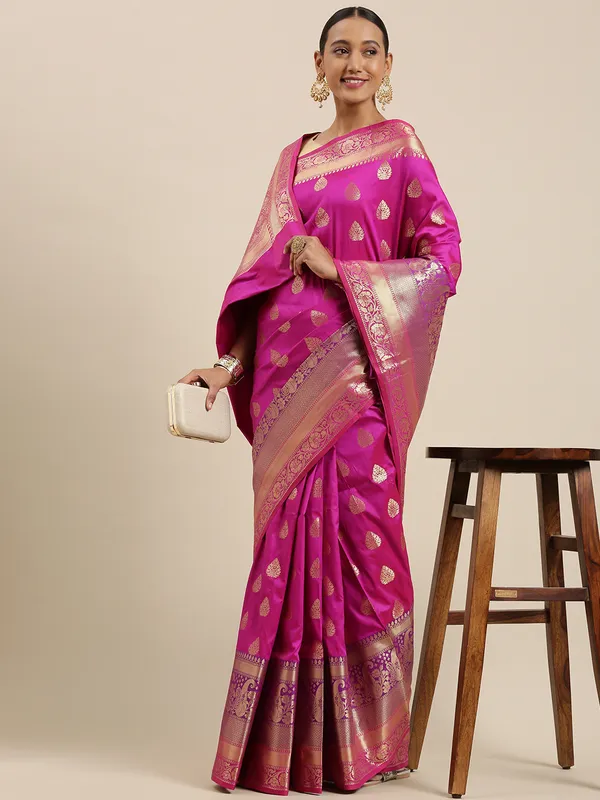 Purple_Cotton_Blend_Banarasi_Sarees_For_Women