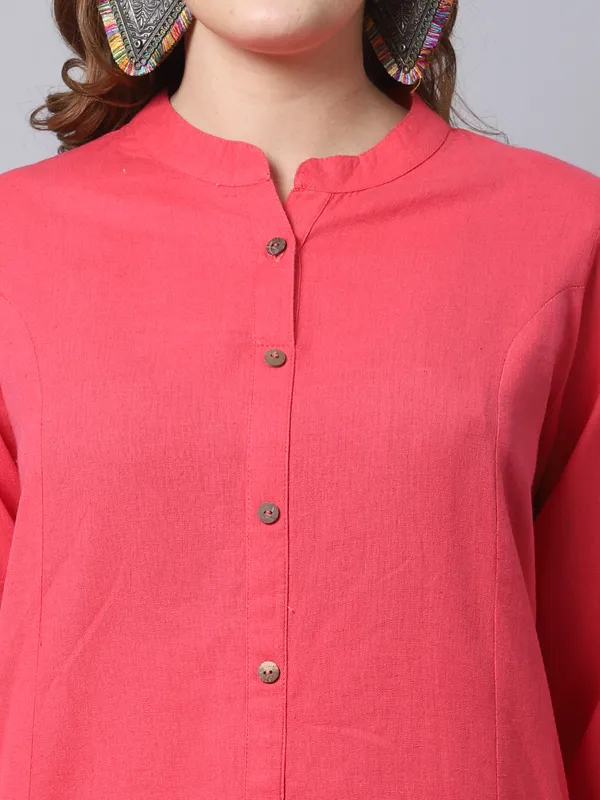 Pink_Cotton_Solid_Kurta_With_Printed_Flair_Palazzo_Bottom_Set_(Peach)