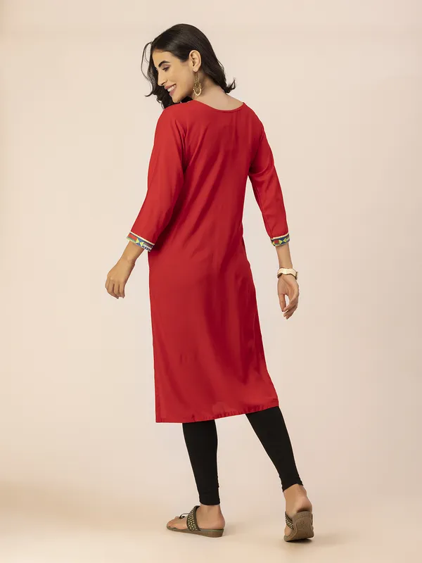 RED_Rayon_Women_Kurta,_Colourful_Embroidery_Work