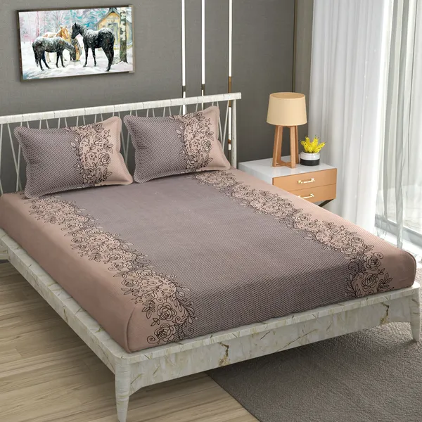 BROWN_Pure_Cotton_Bedsheet_Two_Pillow_Covers_Included